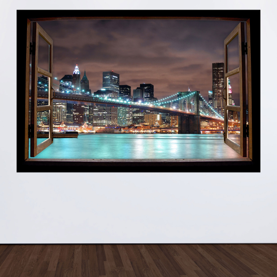 Adesivo Murale - Illusione ottica - Finestra in legno - New York