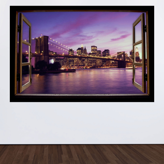 Adesivo Murale - Illusione ottica - Finestra in legno - New York