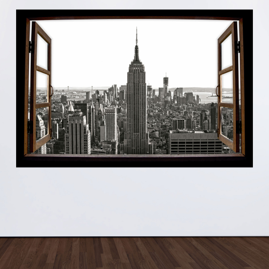 Adesivo Murale - Illusione ottica - Finestra in legno - New York