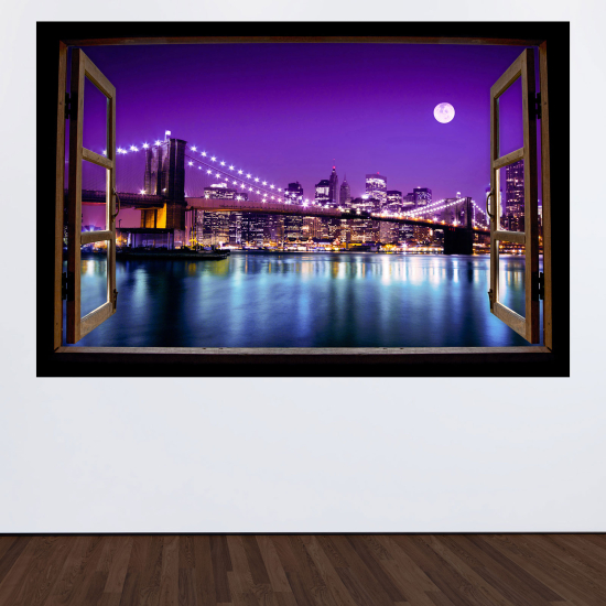 Adesivo Murale - Illusione ottica - Finestra in legno - New York