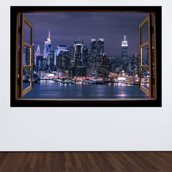 Adesivo Murale - Illusione ottica - Finestra in legno - New York