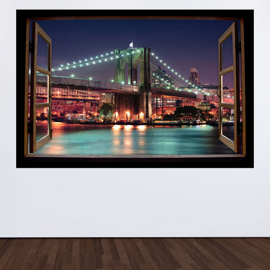Adesivo Murale - Illusione ottica - Finestra in legno - New York
