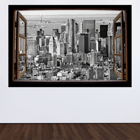 Adesivo Murale - Illusione ottica - Finestra in legno - New York