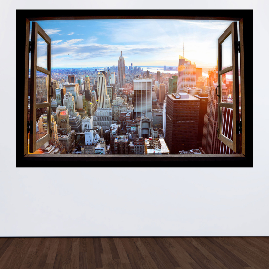 Adesivo Murale - Illusione ottica - Finestra in legno - New York