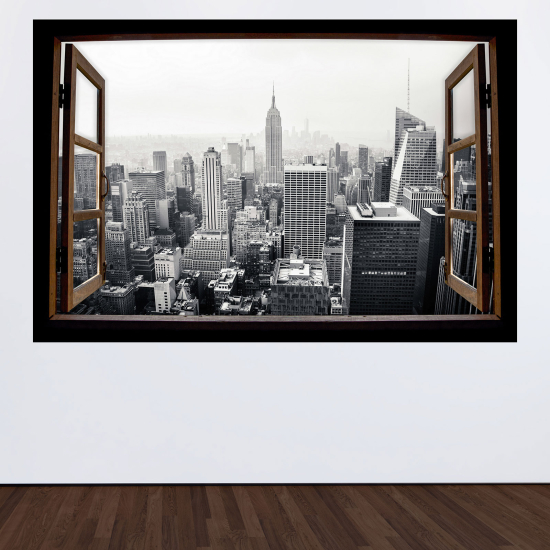 Adesivo Murale - Illusione ottica - Finestra in legno - New York