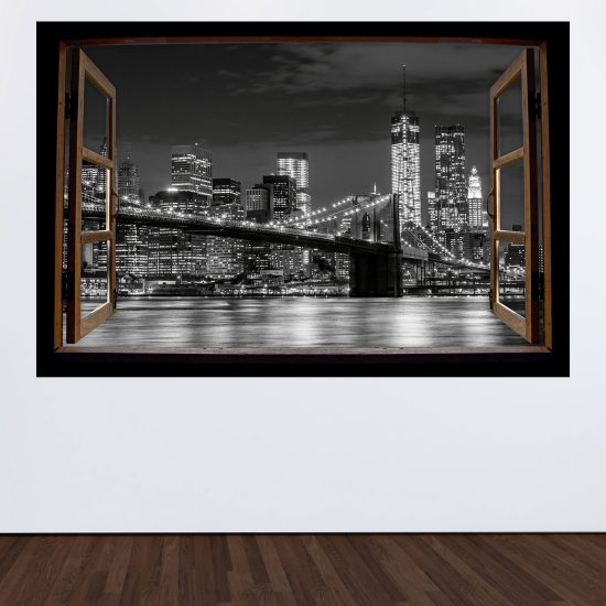 Adesivo Murale - Illusione ottica - Finestra in legno - New York