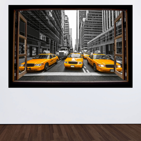 Adesivo Murale - Illusione ottica - Finestra in legno - New York