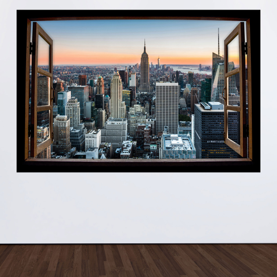 Adesivo Murale - Illusione ottica - Finestra in legno - New York