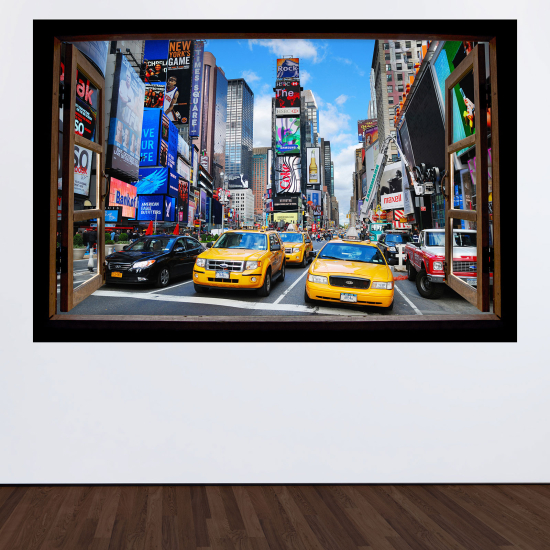 Adesivo Murale - Illusione ottica - Finestra in legno - New York