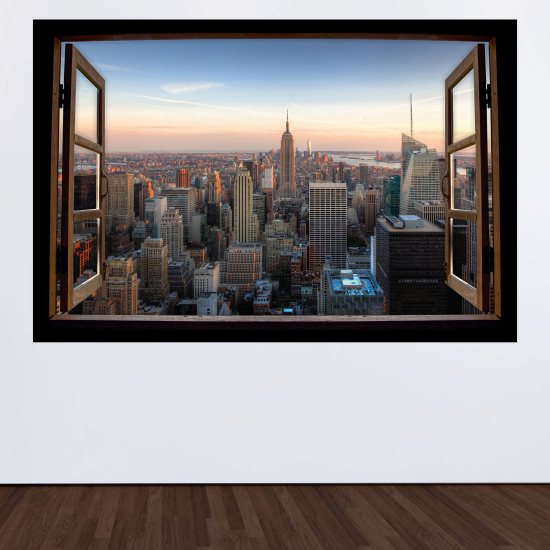 Adesivo Murale - Illusione ottica - Finestra in legno - New York