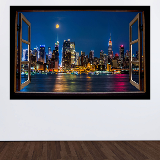Adesivo Murale - Illusione ottica - Finestra in legno - New York