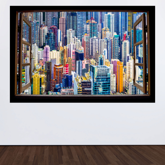 Adesivo Murale - Illusione ottica - Finestra in legno - New York