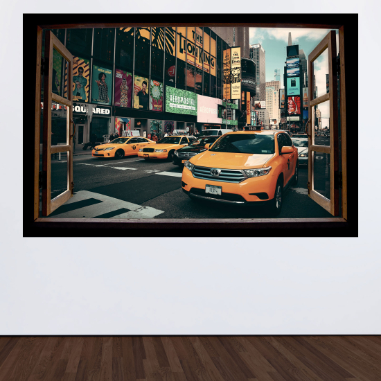 Adesivo Murale - Illusione ottica - Finestra in legno - New York