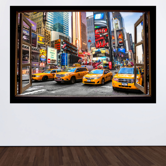 Adesivo Murale - Illusione ottica - Finestra in legno - New York
