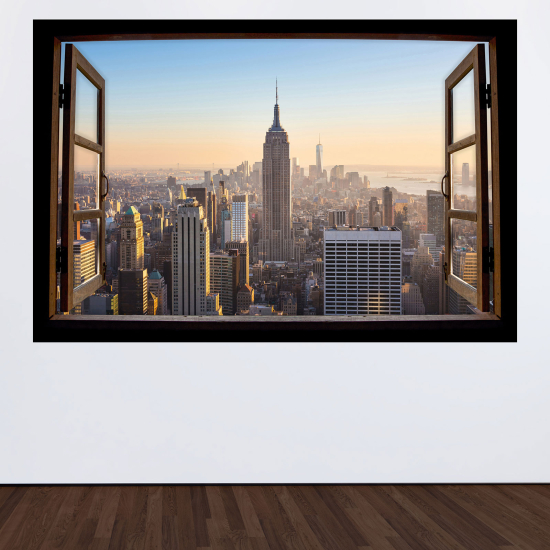Adesivo Murale - Illusione ottica - Finestra in legno - New York