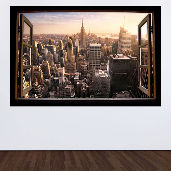Adesivo Murale - Illusione ottica - Finestra in legno - New York