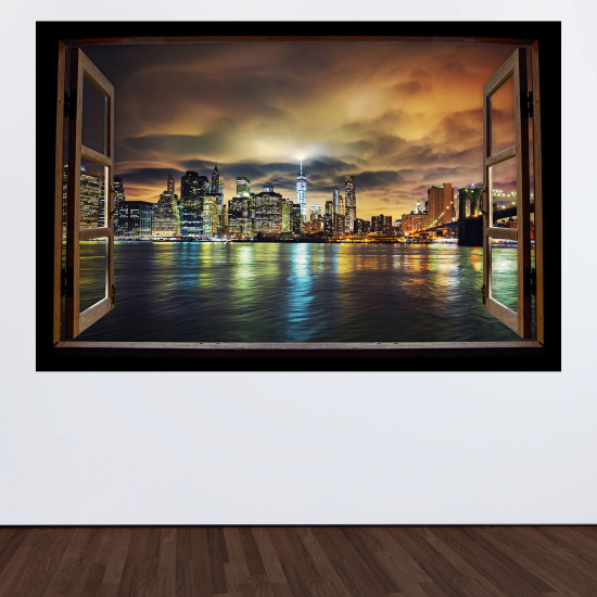 Adesivo Murale - Illusione ottica - Finestra in legno - New York