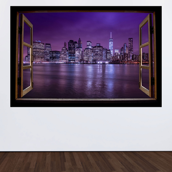 Adesivo Murale - Illusione ottica - Finestra in legno - New York