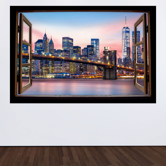 Adesivo Murale - Illusione ottica - Finestra in legno - New York