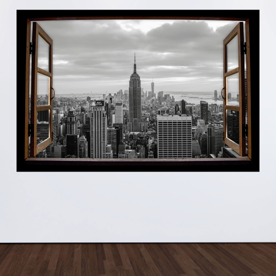 Adesivo Murale - Illusione ottica - Finestra in legno - New York