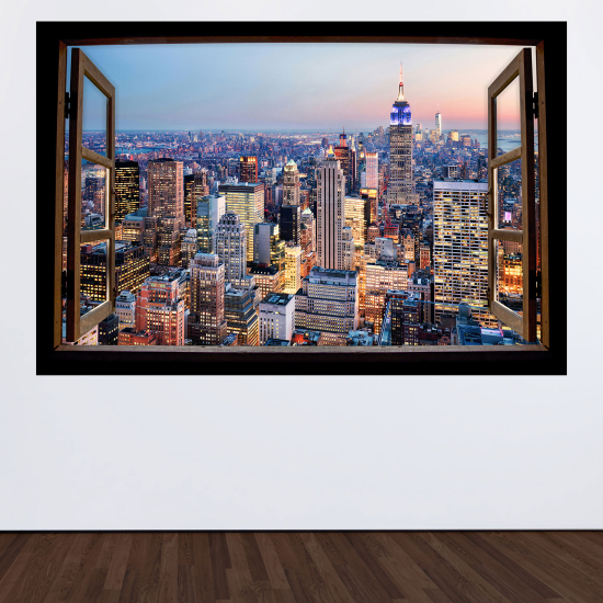 Adesivo Murale - Illusione ottica - Finestra in legno - New York
