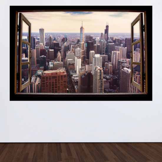 Adesivo Murale - Illusione ottica - Finestra in legno - New York