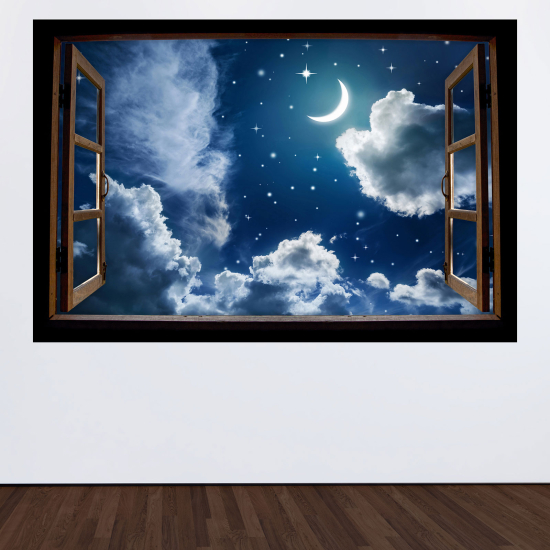 Adesivo Murale - Illusione ottica - Finestra in legno - Notte