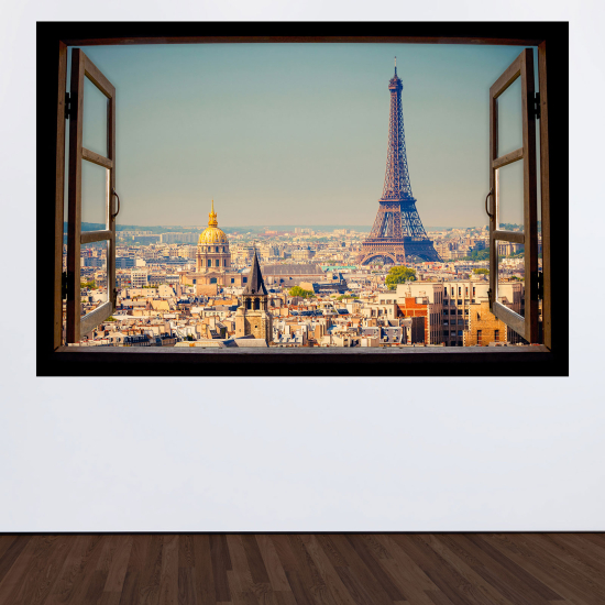 Adesivo Murale - Illusione ottica - Finestra in legno - Parigi