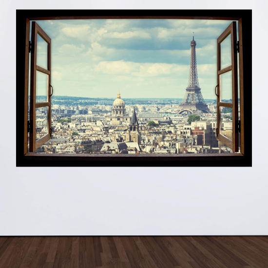 Adesivo Murale - Illusione ottica - Finestra in legno - Parigi