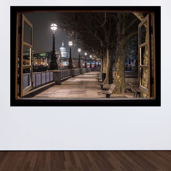 Adesivo Murale - Illusione ottica - Finestra in legno - Parigi