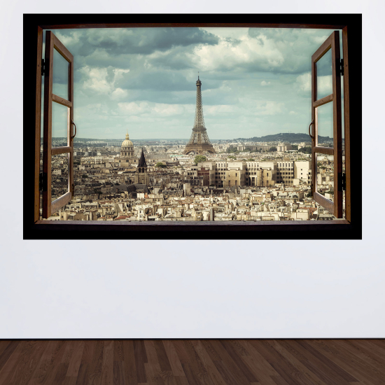 Adesivo Murale - Illusione ottica - Finestra in legno - Parigi