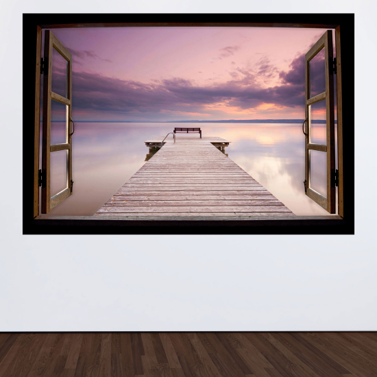 Adesivo Murale - Illusione ottica - Finestra in legno - Pontone