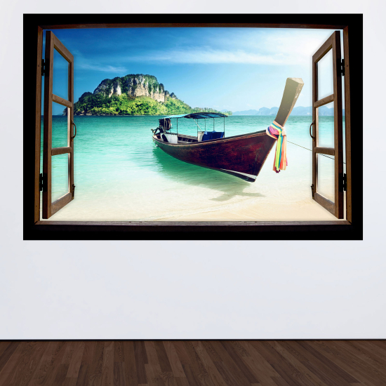 Adesivo Murale - Illusione ottica - Finestra in legno - Thailandia