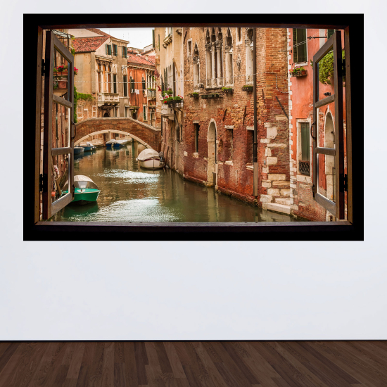 Adesivo Murale - Illusione ottica - Finestra in legno - Venezia