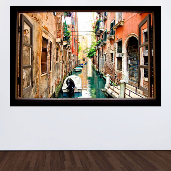 Adesivo Murale - Illusione ottica - Finestra in legno - Venezia