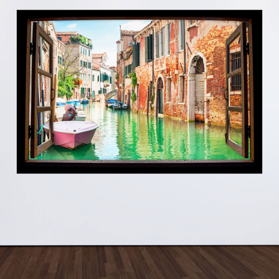 Adesivo Murale - Illusione ottica - Finestra in legno - Venezia