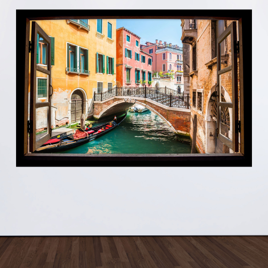 Adesivo Murale - Illusione ottica - Finestra in legno - Venezia