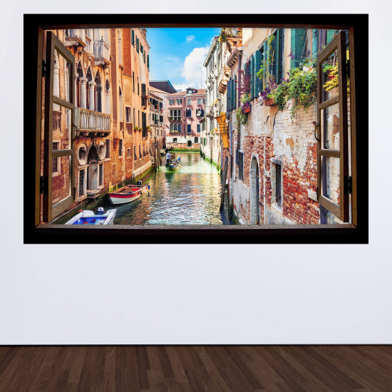Adesivo Murale - Illusione ottica - Finestra in legno - Venezia