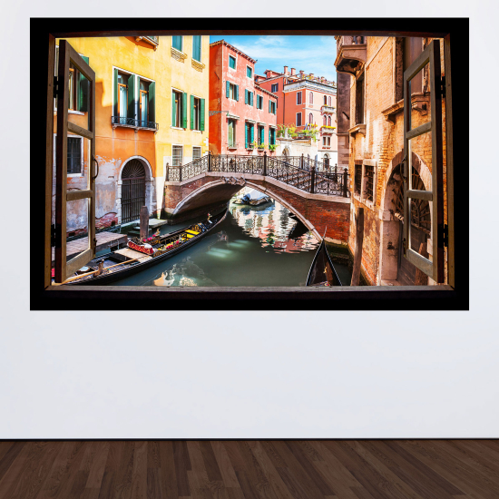 Adesivo Murale - Illusione ottica - Finestra in legno - Venezia