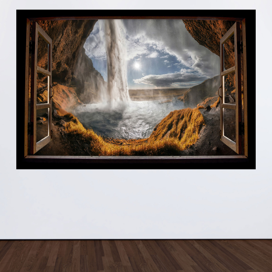 Adesivo Murale - Illusione ottica - Finestra in legno - Vista mare