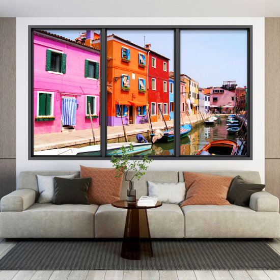 Adesivo Murale - Illusione ottica - Finestra - Isola di Burano