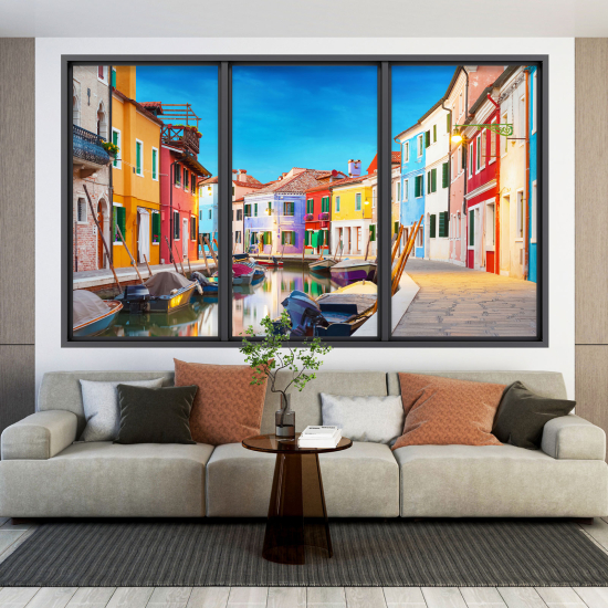 Adesivo Murale - Illusione ottica - Finestra - Isola di Burano