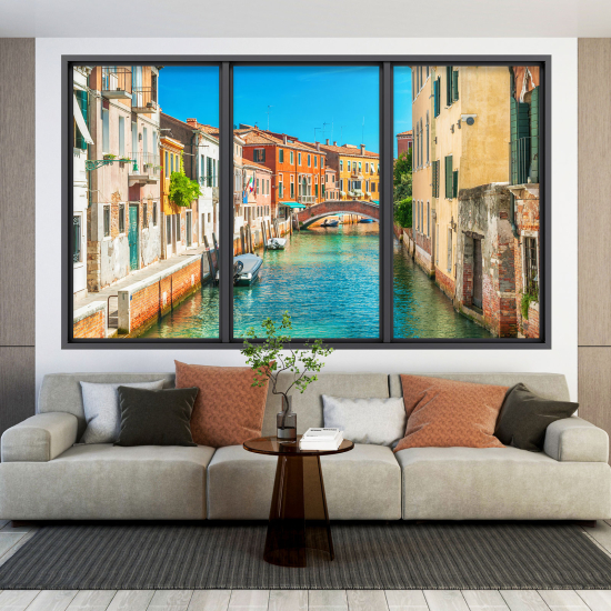 Adesivo Murale - Illusione ottica - Finestra - Isola di Burano
