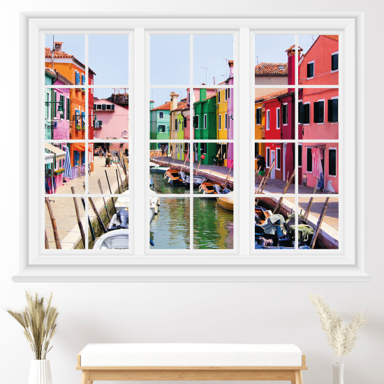 Adesivo Murale - Illusione ottica - Finestra - Isola di Burano