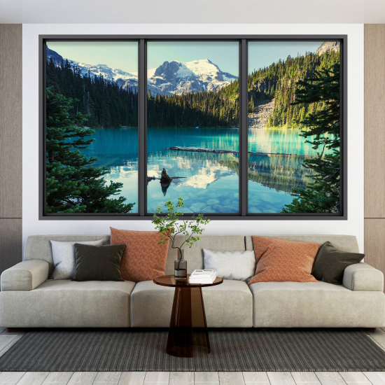 Adesivo Murale - Illusione ottica - Finestra - Lago Montagne