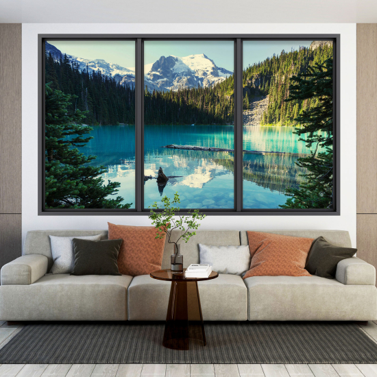 Adesivo Murale - Illusione ottica - Finestra - Lago Montagne