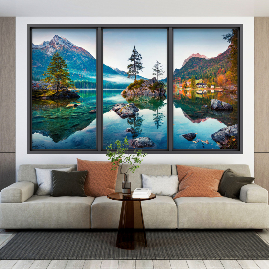Adesivo Murale - Illusione ottica - Finestra - Lago Montagne