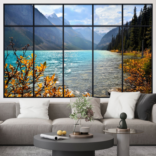 Adesivo Murale - Illusione ottica - Finestra - Lago Montagne