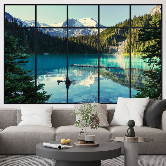 Adesivo Murale - Illusione ottica - Finestra - Lago Montagne