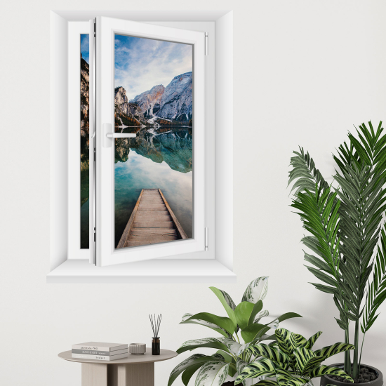 Adesivo Murale - Illusione ottica - Finestra - Lago Montagne